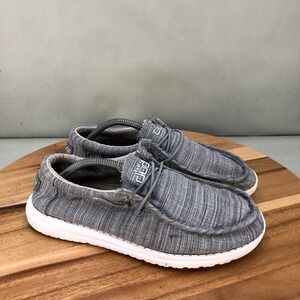 Hey Dude Wally Youth Stone Gray Striped Slip On Shoes Loafers Youth Size US 6